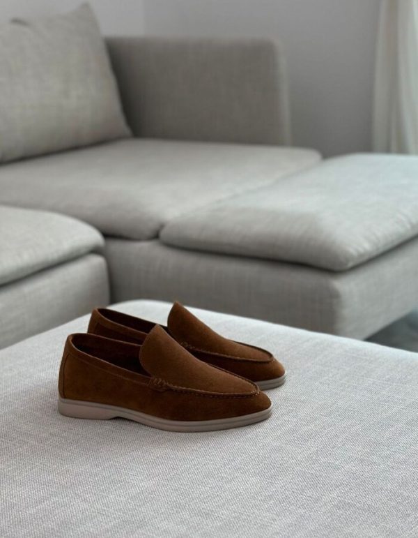 Loro Piana Brown Suede Summer Walk Slip On Loafers | Chicly Hub