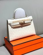 Hermès Gris Perle Ostrich Mini Kelly 20 Gold Hardware | Chicly Hub