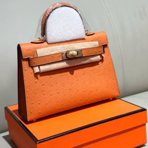 Hermès Gris Perle Ostrich Mini Kelly 20 Gold Hardware | Chicly Hub