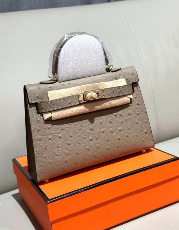 Hermès Gris Perle Ostrich Mini Kelly 20 Gold Hardware | Chicly Hub