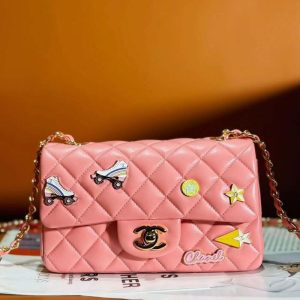 CHANEL Lambskin Quilted Mini Rectangular Flap Pink | Chicly Hub