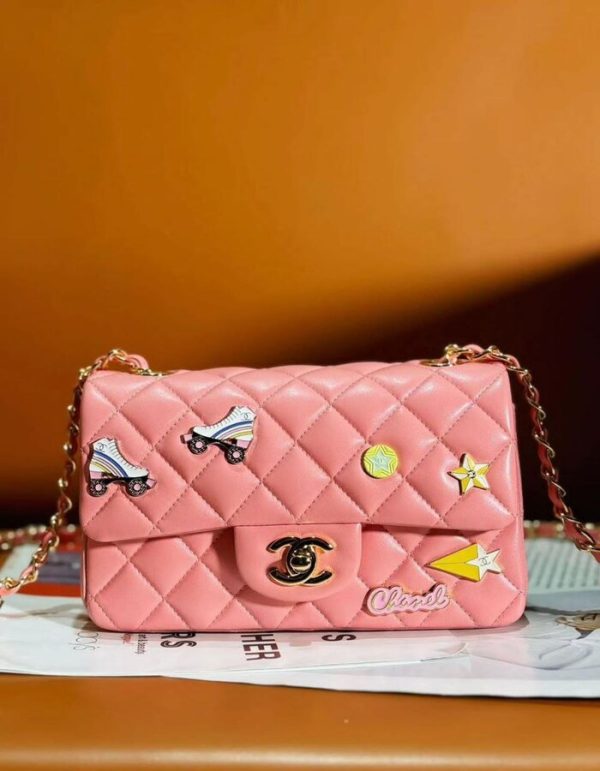 CHANEL Lambskin Quilted Mini Rectangular Flap Pink | Chicly Hub