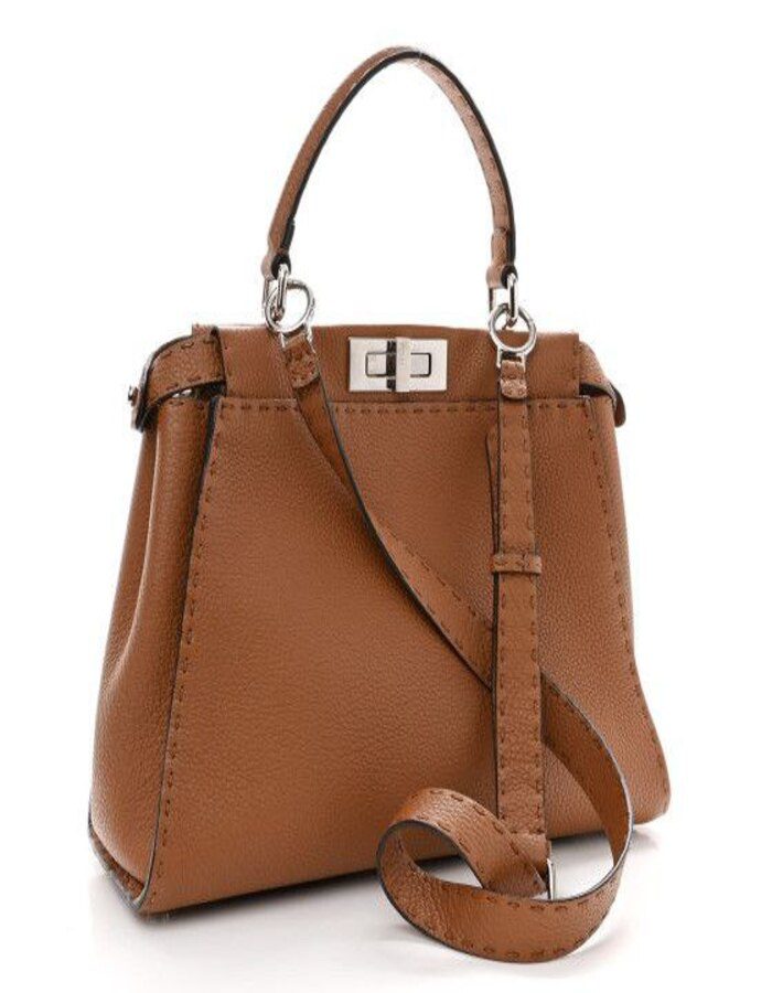 FENDI Cuoio Romano Selleria Bi-Color Medium Peekaboo Iconic Satchel Mou Deserto | Chicly Hub