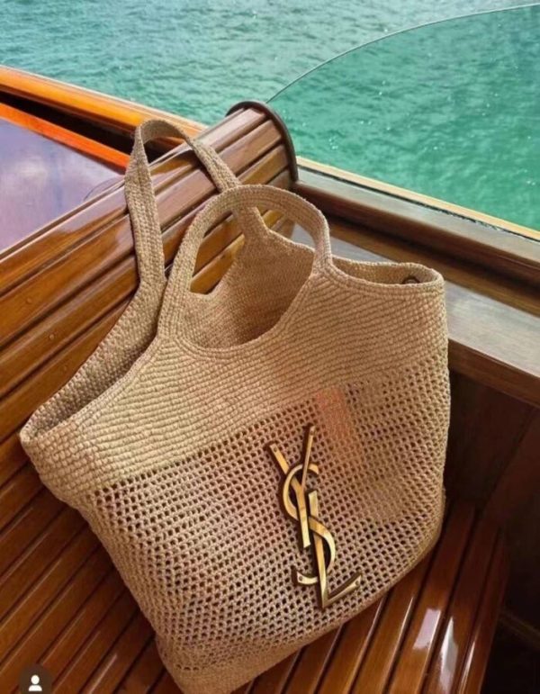 YSL RAFFIA LEARE TOTE BAG | Chicly Hub