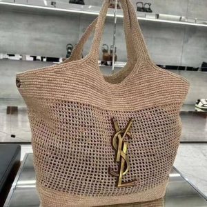 YSL RAFFIA LEARE TOTE BAG | Chicly Hub