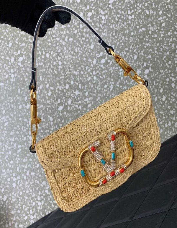 VALENTINO GARAVANI Locò small raffia shoulder bag | Chicly Hub