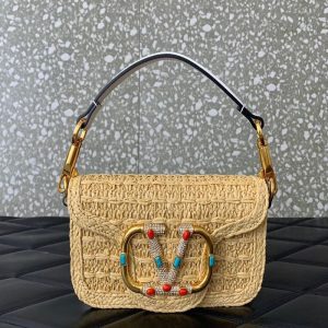 VALENTINO GARAVANI Locò small raffia shoulder bag | Chicly Hub