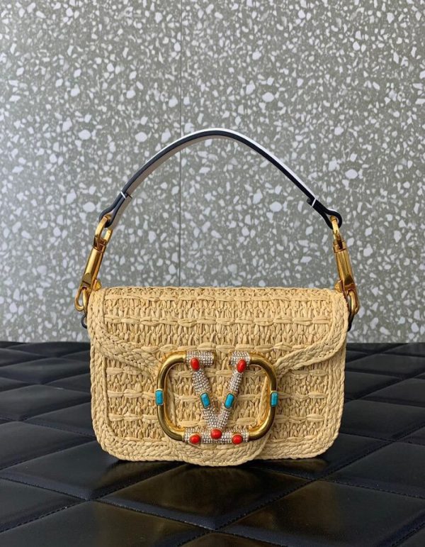 VALENTINO GARAVANI Locò small raffia shoulder bag | Chicly Hub