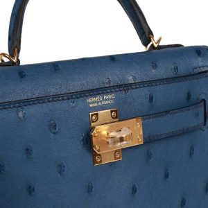 Hermès Kelly Sellier 20 Bleu Iris Ostrich Gold Hardware | Chicly Hub