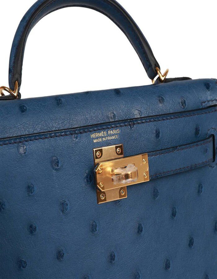 Hermès Kelly Sellier 20 Bleu Iris Ostrich Gold Hardware | Chicly Hub