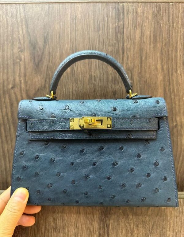 Hermès Kelly Sellier 20 Bleu Iris Ostrich Gold Hardware | Chicly Hub